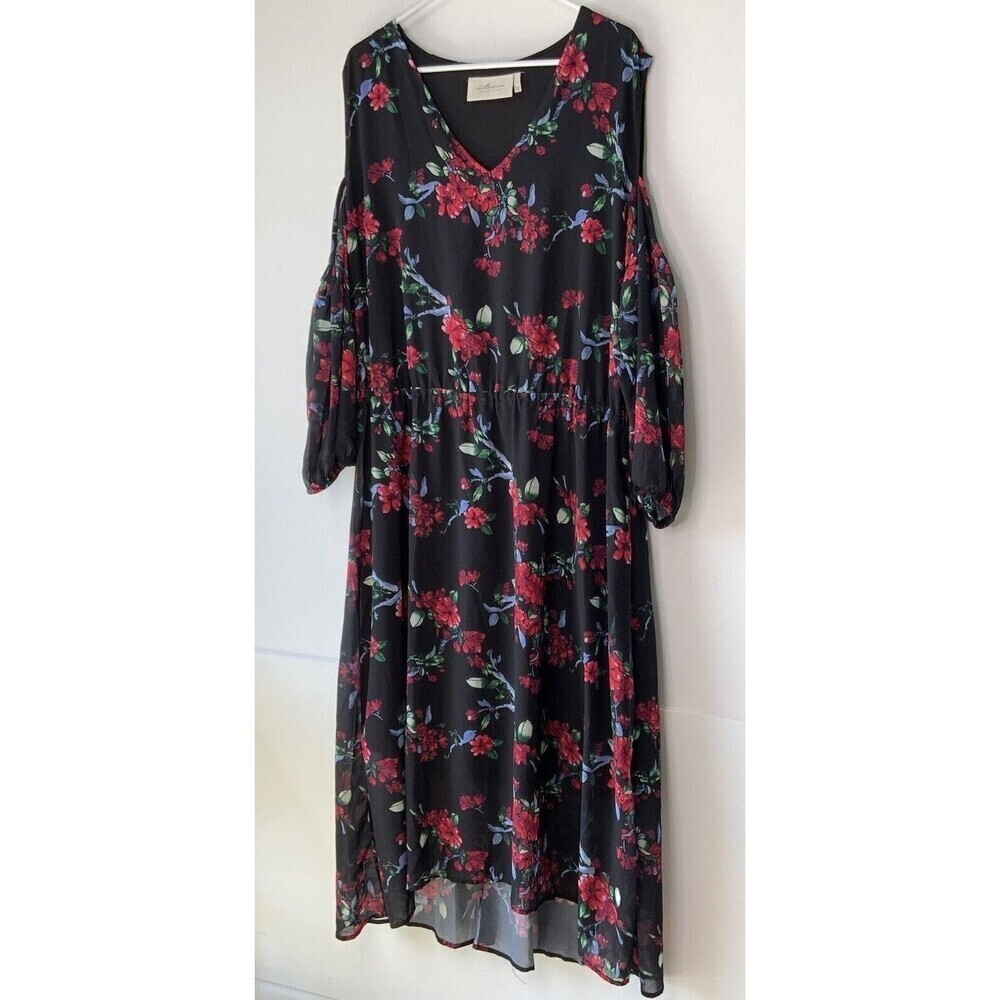 La Bellum Hillary Scott Cold Shoulder Dress Women's Black Red Floral Size 1X